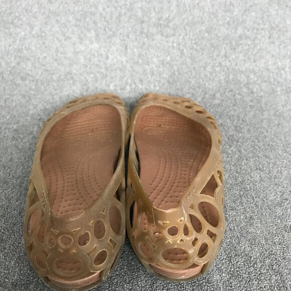 Crocs Adrina Peep Toe Circle Cutout Brown Jelly Slip On Ballet Flats Womens SZ 6 - Picture 7 of 9